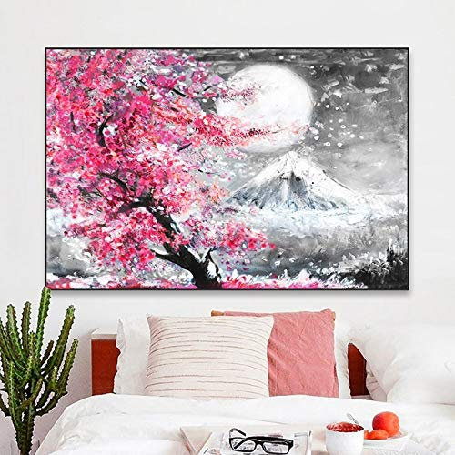 Retro Dekoration Leinwand Wandkunst Bild Kirschblütenbaum Kirschblüte Japanische Malerei Wohnzimmer Küche Poster-40x60cm Rahmenlos