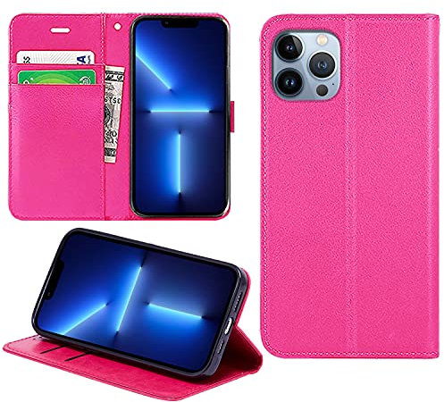 DN-Technology for iPhone 13 Pro Case Flip Leather Wallet Book Stand Folio Card Holder Phone Cover iPhone 13 Pro 6.1'' (PINK)