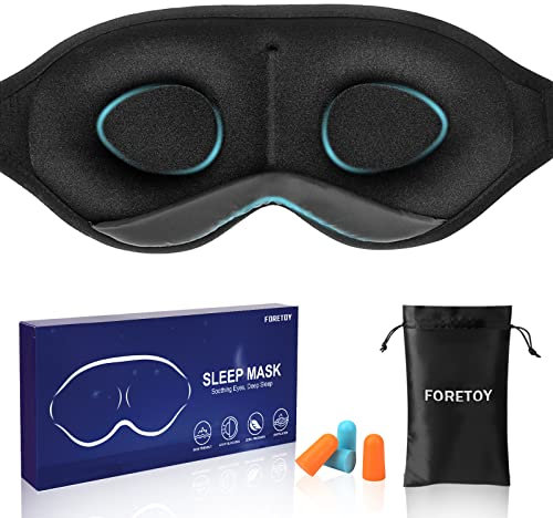 FORETOY Schlafmaske für Frauen Herren, 3D Konturierte Schalen Augenmaske, 100% lichtblockierende Schlafbrille Augenbinde, Weich und Bequem, Schwarz Schlafmaske für Nickerchen, Reisen, Schichtarbeit