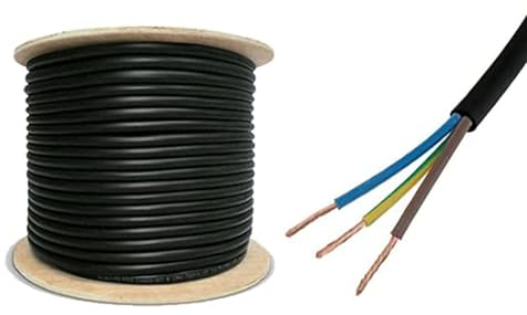 Lightologist 10mtr cut 3183Y 13 AMP Electrical Cable Black Round Mains Wire Flex 1.5mm 240V 3 Core