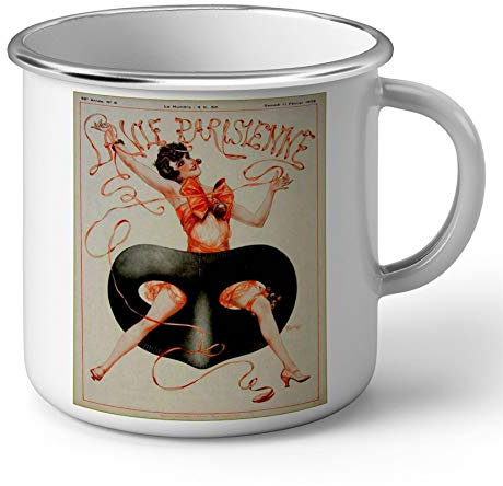 Taza esmaltada Metal Magazine Retro La Vie Parisienne Máscara Vintage Revista Antigua 1929