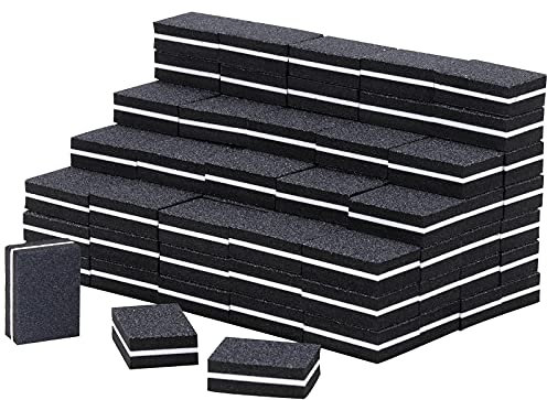 100 Pcs Mini Nail Buffer Blocks 180/100 Grit Sandwich Nail Buffer Washable for Nail Care(Black)