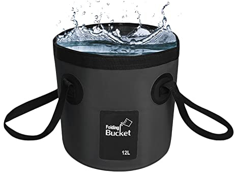 Eimer faltbar, 12L angeleimer,Tragbarer Camping Eimer mit Griff, Ultraleichter Outdoor-Waschbecken-Angeleimer, Faltbarer Eimer zum Angeln, Camping, Wandern, Autowäsche und mehr,Schwarz
