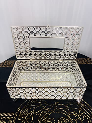 Kosmetiktücherbox Taschentuchbox Tücher Box Silber Spiegel Optik Strass Steine NEU