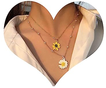 Dervivea Boho Geschichtet Gänseblümchen Choker Halskette Station Perlenkette Kette Gänseblümchen Blume Anhänger Halskette Choker Doppelschicht Gold Halskette Kette Schmuck Für Frauen Und Mädchen