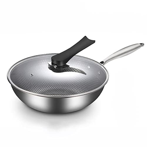Edelstahl-Wok、Bratpfanne、Antihaftpfanne、Clad 5 Ply Construction Stainless Skillet for Cooking-with Stay-Cool Handle Diameter 32cm/12.59in-Suitable for all kinds of stoves