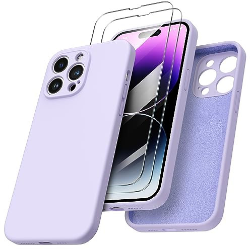 ORNARTO Compatible with iPhone 14 Pro Max Case 6.7 inch, with 2 Screen Protector Liquid Silicone Gel Rubber Cover [Full Body] Shockproof Protective Phone Case for iPhone 14 Pro Max-Pastel Lilac