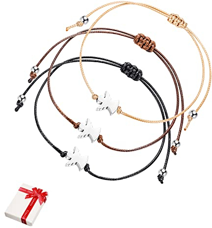 3 Stück Silber Schutzengel Glücksarmband Set, BFF Freundschaft Damen Armbänder Stoff Zum Zuziehen Engel Glücksbringer Armband Geschenk für Teenager Kinder Mädchen Frauen Beste Freundin Taufe Kommunion