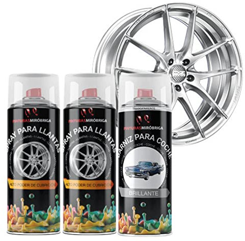 Pack Spray pintura para llantas en color Aluminio RAL 9006 x2unid. (400ml) + Spray Barniz Brillante Transparente x1unid.