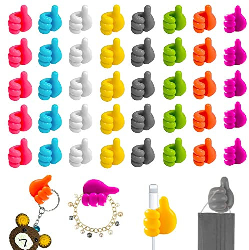 QINGHEC 40 Stück Silikon Daumen Wandhaken, Daumenhaken Selbstklebend Handgestenhaken, Silikon Haken Daumen Hoch Halter Selbstklebende Kabelhalter für USB Ladekabeln Schlüssel Hut Make Up Pinsel
