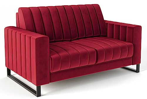 Siblo Sofa Mono 2 Kollektion - Modern Sofa mit Armlehnen - Elegante Couch - Wohnzimmer Möbel - Komfortables Polstersofa - Sofa 2-Sitzer - 152x52x86 cm - Rot