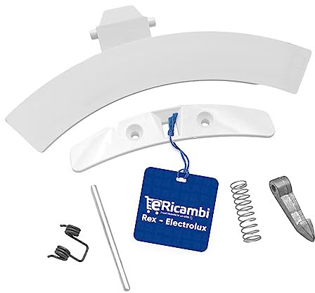 ERICAMBI® Kit Maniglia Porta Oblò per Lavatrice, Compatibile con Electrolux Rex AEG Zanussi, Completo di Nasello, Piolino e Molla. Dimensioni 190x60 (mm) per Modelli EW2 - EWF - EWP - RWF - RWP