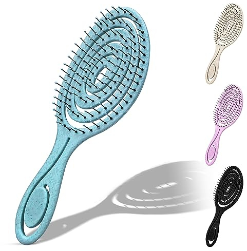 SUSNUAN Flexible Soft Pin Bristle Hair Brush, Detangling Wet & Dry Hair Brush, Gentle Spiral Brushes for Men , Comfortable Vented Detangle Brush, Anti Static Hairbrush For All Hair Types (Blue)