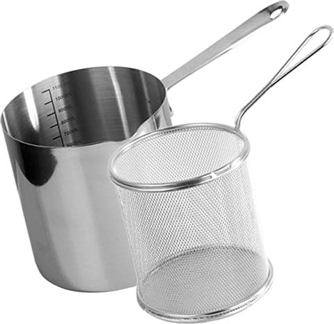 OQHAIR 1 Satz Bratlöffel mit Stahlgriff, japanischer Frittiertopf, japanische Lebensmittel, Mini-Airfryer, Frittierchips-Korb, Kleiner Fritteuse-Topf, Garnelen-Frittierkorb, Mini-Fritteus