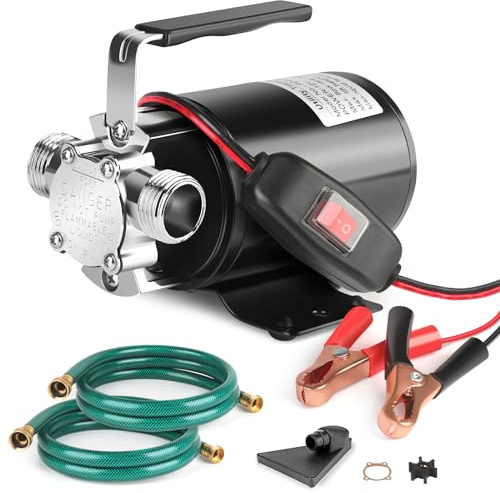 FIDISP Pompa di trasferimento dell'acqua, 12 V DC 1/10 HP, pompa elettrica 330 GHP con interruttore on/off, 2 tubi dell'acqua da 1,8 m, kit per rimuovere l'acqua da piscine da giardino, acquari, vasca