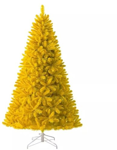 Gelber Weihnachts-Weihnachtsbaum 150 Cm/180 Cm/210 Cm/240 cm Buschiger Luxuriöser Künstlicher Weihnachtsbaum Mit Metallständer Verschneite Heimdekoration (Color : Gelb, S : 150cm(59inches))