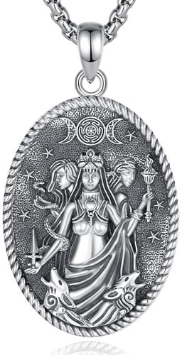 EUDORA Harmony Ball Dreifache Mondgöttin Mondstein Kette für Damen Sterling Silber 925, Hekate Wicca Halskette Amulett Anhänger Witcher Heidnischer Schmuck Esoterik Geschenk für Frauen Mutter, 51cm