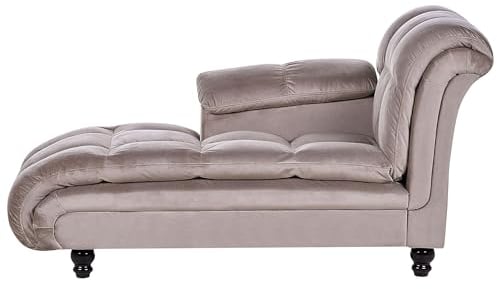 Beliani Chaiselongue rechts braun Taupe Holzfüße Arm- & Rückenlehne gesteppt Lormont