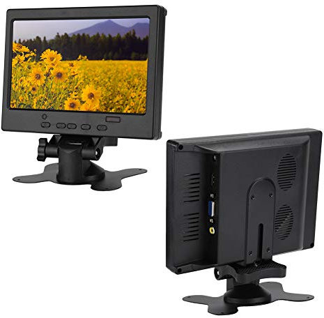 Qiilu Monitor da 7 Pollici Display LCD TFT 1920x1080 Monitor Portatile/Piccolo Monitor da Gioco per Display per Auto RAS Erry Pi CCTV con Supporto VGA AV Ingressi Video (100-240 V