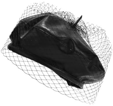 AWOCAN Frauen Barett Hüte mit Schleier Ivy Barett PU Leder Newsboy Caps Casual Baker Boy Captain Hat Cabbie Cap für Frauen Mädchen (Kunstleder, Schwarz)
