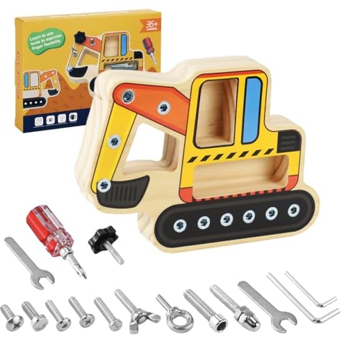 Ortviai Montessori Spielzeug 2 3 Jahre, Montessori Holz Schraubbrett, Motorikspielzeug, Bagger Spielzeug, Kinderspielzeug Motorikspielzeug, Lernspiele Geschenk