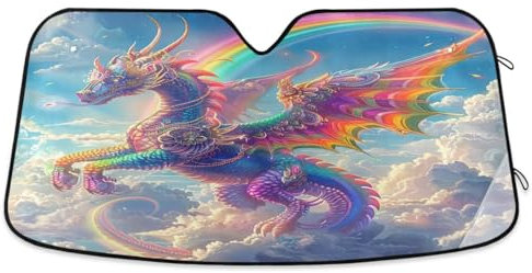 Parasol plegable para parabrisas de coche, diseño de dragón arcoíris, parasol reflectante para coche, bloquea los rayos UV, mantiene tu vehículo fresco, 57 x 31.5 pulgadas