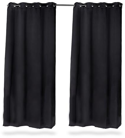 Relaxdays Vorhänge, 2er Set, HxB: 245x135 cm, Blickdicht, lichtundurchlässig, Verdunkelungsvorhänge, mit Ösen, schwarz