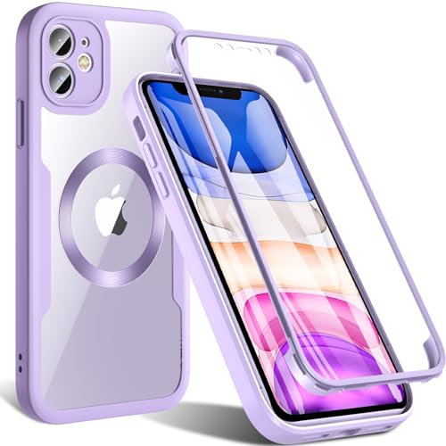 Hensinple für iPhone 11 Hülle mit MagSafe, Magnetisch Handyhülle iPhone 11 mit Displayschutzfolie 360 Rundumschutz Stoßfest Militärstandard Outdoor Case Schutzhülle für iPhone 11 Cover-Violett
