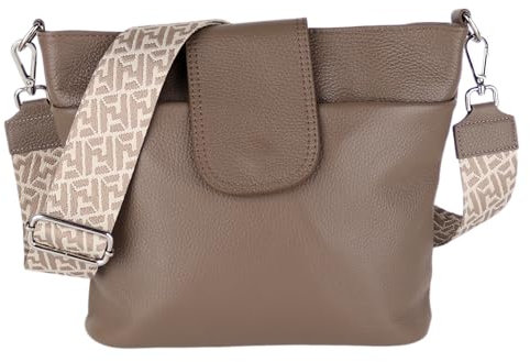 MIRROSI® Umhängetasche Damen, Echtleder, Made in Italy, BOHO Style30x24,50x9cm (BXHXT) viel Stauraum, Handtasche, Brusttasche, Crossbody Bag (1 Tasche & 2 Gurte) (Taupe (Netz))