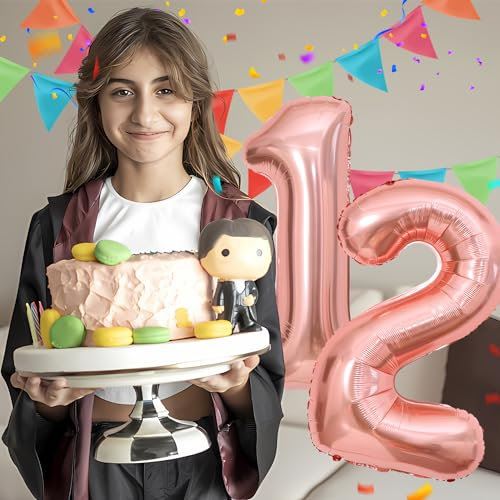 Geburtstag zahlen luftballon 12 jahre | Roségold Folienballon 12 XXL -Riesen Folienballon in 40 - 101cm Geburtstagsdeko - Ballon Zahl Deko zum Geburtstag .Fliegt mit Helium