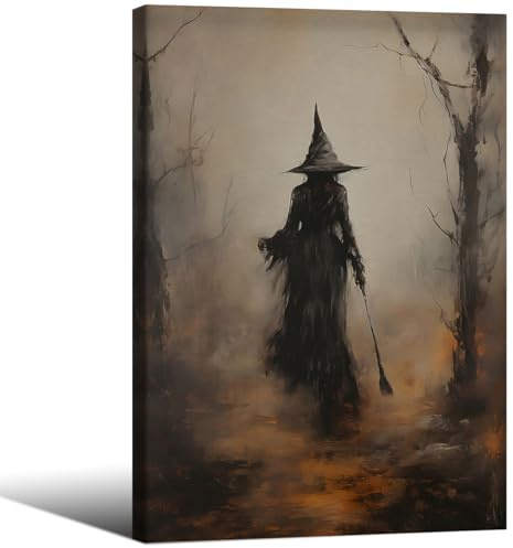 Wbstgue-Vintage-Poster im rustikalen Hexen-Stil Halloween-Wanddeko auf Leinwand, Gemälde „Hexe im Wald“, Drucke im Gothic-Stil, dunkle, stimmungsvolle Wanddeko für Wohnzimmer und Schlafzimmer, ca. 41