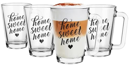 Glasmark Krosno Glasses Set of 4 0.25 Liter Coffee Glasses Tea Glasses Coffee Tea Glass Mugs Drinking Glasses Water Glasses Juice Glasses Dishwasher Safe Small Glasses Home Sweet Home 4x250ML