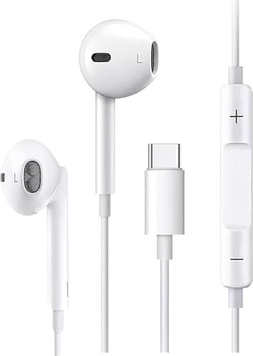 USB C Headphones,In Ear Type C Wired Earphones for i-Phone 15 Pro Max 15 Pro Plus,HiFi Stereo Noise Cancellation Earbuds with Mic&Volume Control for i-Pad Pro/Air/Mini,S24/S23/S22 (USB C Headphone)