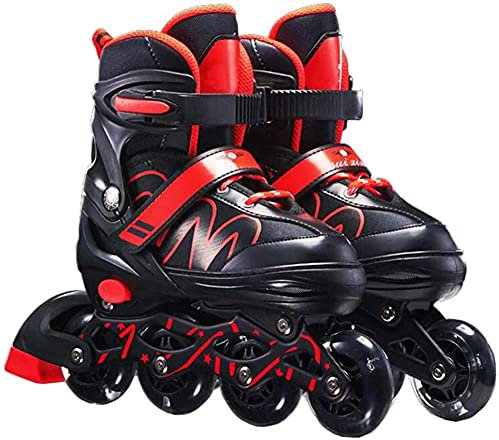 TIANHEY Verstellbare Inlineskates Für Kinder Anfänger 2 In 1 Inlineskates Und Schlittschuhe Mit Bremse Fitness-Inlineskates Unisex-Red_L Interessant