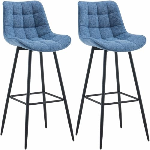 CLP 2er Set Barhocker Dartford I Gepolsterter Barstuhl I Metall-Gestell | Farbe blau Material Stoff