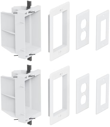 DVFR1W-1 Recessed Electrical/Outlet Box Wall Plate Kit, Single Gang, Recessed Receptacle Outlet Box for TV, Tablet and Household Appliance, Suitable for GFCI Outlet and Standard Outlet, White (2 Pack)