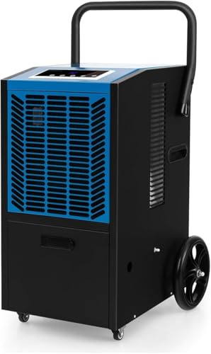 GOPLUS Deshumidificador Industrial 66L 418m2, Industrial con Temporizador 24H, Bomba, Manguera, Deshumidificador Portátil con 4 Ruedas para Sótano, Almacén, Restauración de Daños por Agua (Azul)