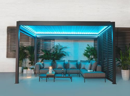 Sunteak Home & Garden Pergola 3x4m – Moderner Aluminium Pavillon mit LED-Beleuchtung, Wasserdicht, Winterfest, Stabiler Sonnenschutz für Garten, Terrasse & Outdoor (300 x 300 cm)