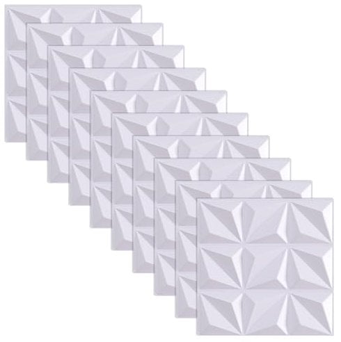 posionks 30 x 30 cm Selbstklebende Wandpaneele 3D Weiß Wandverkleidung Innen10pcs Deckenplatten 3D Wall Panels PVC Spielzimmerwände, Decke, dekorative strukturierte Wandpaneele