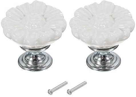 PATIKIL Vintage Floral Knobs 1-5/16, 2 Pcs with Screw White | Ceramic,Round Drawer Knobs,Dresser Knobs,Door Hardware Pull Handles for Kitchen Bathroom Cupboard Wardrobe