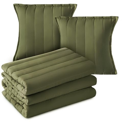 Silentnight Supersoft Quilted Bedspread and Cushion Set - Stylish Layer of Warmth Soft Touch Coverlet Throw - Super Comfy Pillow for Bed Sofa - Retain Shape Filled with Bouncy Fibres, Green