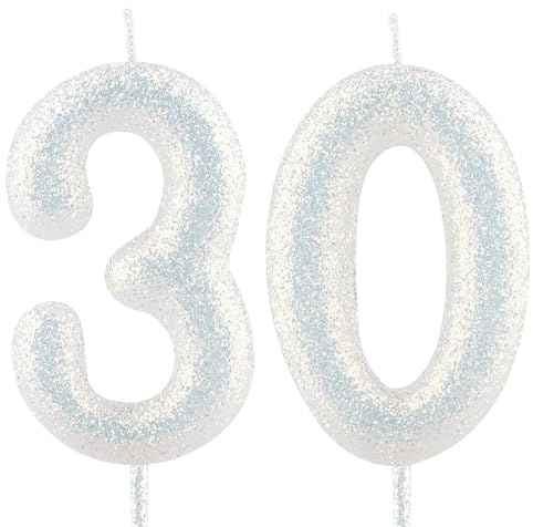 Geburtstagskerzen Nummer 30 weiß Glitter Geburtstag Kerze Kuchen Topper Dekorationen für Party-Feier-Dekor-Zubehör