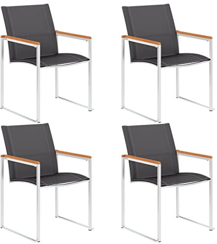 Gartenstühle 4 STK. Textilene and Edelstahl Grau Gartenmöbel Gartenstühle