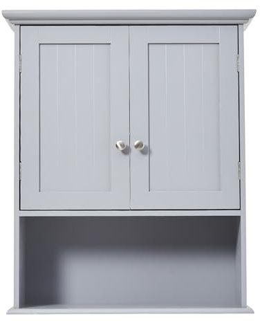 Warmiehomy Bathroom Cabinets, Grey Bathroom Wall Cabinets Wall Mounted Storage Cabinet Cupboard with 2 Door and Adjustable Shelf for Kitchen, Living Room, Bedroom, Entryway, 57cm x 20cm x 71cm