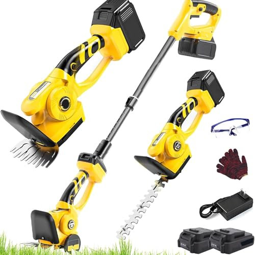 3-in-1 Cordless Pole Hedge Trimmer – Telescopic Grass Cutter & Shrub Shear with Dual Blades, Extendable Handle – Lightweight Electric Garden Pruner for Lawn, Bushes & Trees 2 batteries
