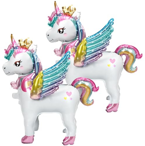 Einhorn Luftballon,2 Stück Folienballon Einhorn Stehend,Einhorns Deko Kindergeburtstag,Folienballon Einhorns Geburtstagsdeko