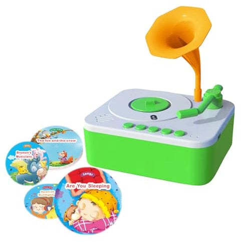 Kids Record Player, Musical Story Gramophone, Educational Audio Toy, Vintage Sound Machine, Includes 96 Cards for Sensory, Development Tool, Music Learning, Educational Toys