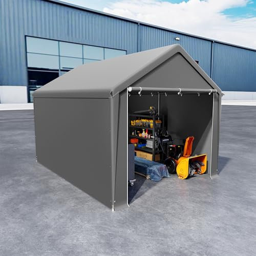 UISEBRT Tenda da magazzino, 3 x 4 m, impermeabile, con robusto telone in PE e telaio in acciaio, ideale come garage per attrezzi, attrezzi da giardino, pallet (grigio)
