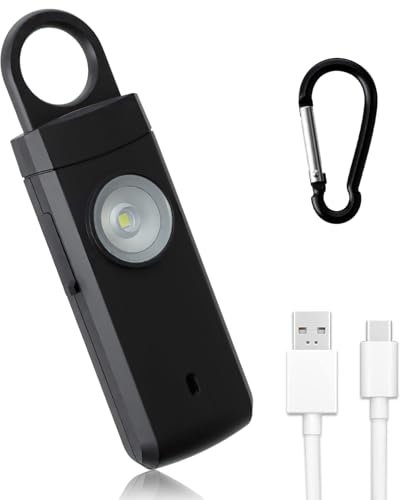Alarme Anti-Agression 130db, Anti Agression Rechargeable de Sécurité d'urgence, Porte Clef Alarme avec Lumières LED, Chargement USB Type C, Kit de Sécurité Portable (Noir)