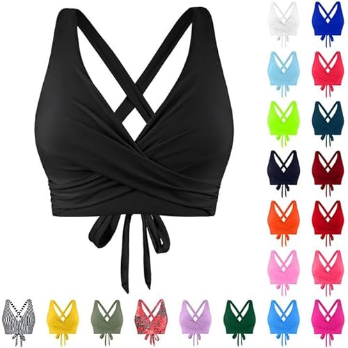 Top di Bikini Donne con Grandi Seni, Push-up, String Bikini, Top Triangolare, Taglio a V, Reggiseno per Costume da Bagno Bikini Nero